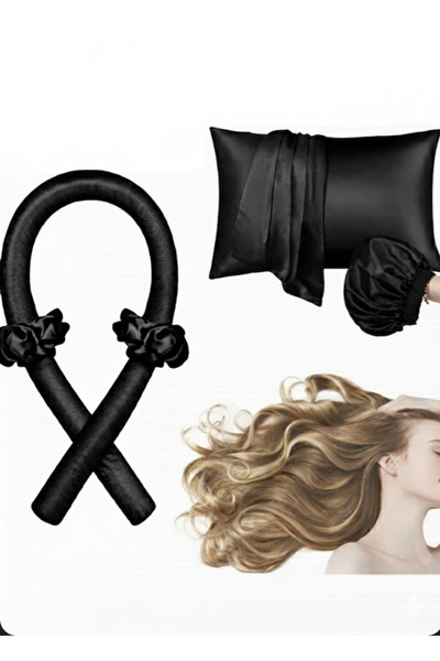 MODA İpek Saten 5 Parça Uyku Seti – Saten Yastık Kılıfı, Bone, Saç Sosisi ve ...