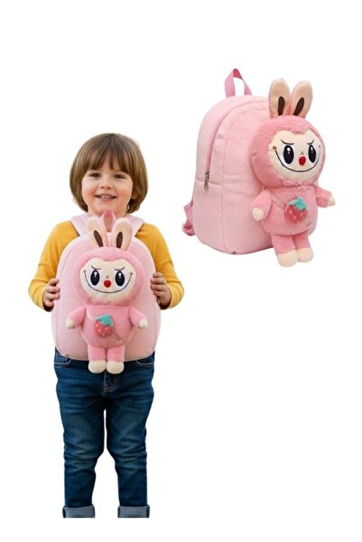 Premium حقيبة ظهر لابوبو الوردية ثلاثية الأبعاد على شكل دمية قطيفة ناعمة، حقي...