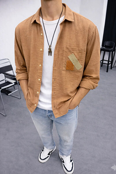 FıttingRoom قصة فضفاضة قميص بوهيم قطني منسوج من التراب