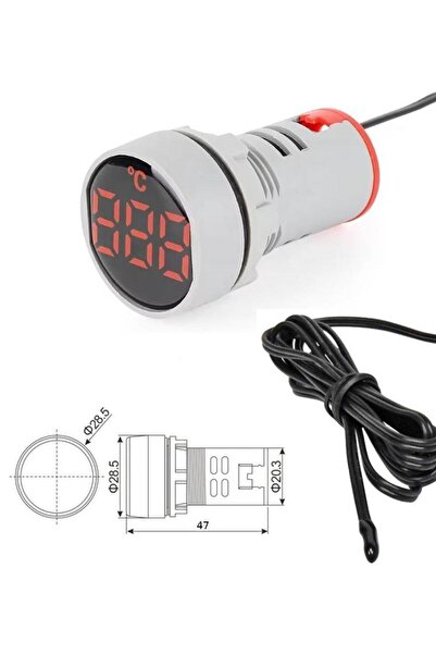 HATFON Dijital Termometre Yuvarlak Kırmızı 22mm 220v AD101-22TM 1m Kablolu -2...
