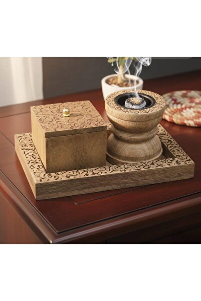 South house Engraved wooden incense burner set, 20*10 cm