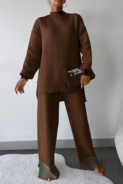 FİFTY ONE Brown Knitwear Women's Two-Piece Set