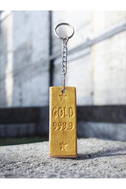 escoines koleksiyon Escoines Altın Külçe Tasarımlı Taş Tozu Anahtarlık Gold 9...