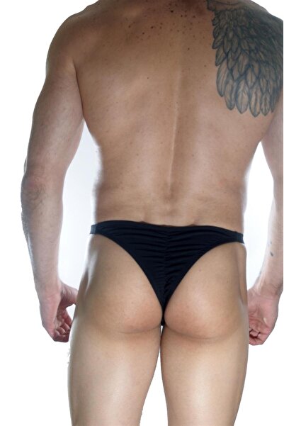 Hafif Giyim Erkek Siyah Fantezi Seksi Arkası Büzgülü Slip DM022332HF