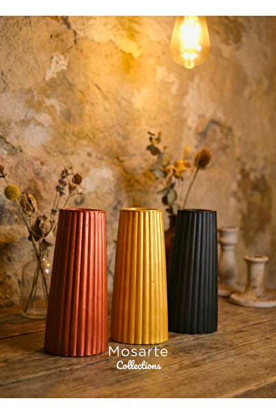 Mosarte مجموعة من 3 مزهريات ديكور عصرية بتصميم مضلع ومحزز