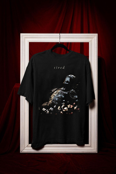 l'eivor Tired Tired Warrior Design Printed Men's Black Cotton T-Shirt