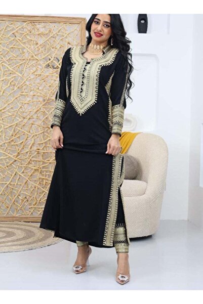 platinum line Asiri jalabiya set with a luxurious collar and golden embroidery