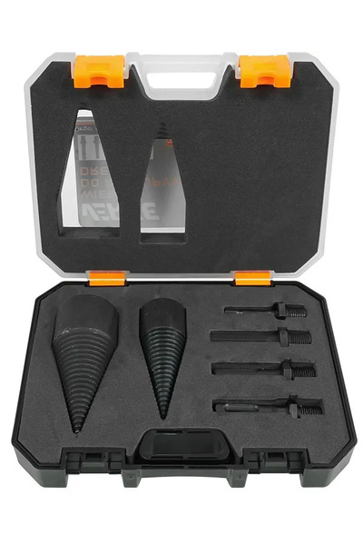 VERKE Set burghiu pentru despicat lemne, 32 mm + 42 mm, cu adaptoare și cutie...