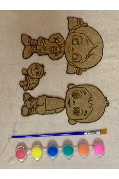 Atakron Ahşap Boyama Seti - Niloya, Ejderha Figürlü 6 Renk Boya ve Fırça Hediye