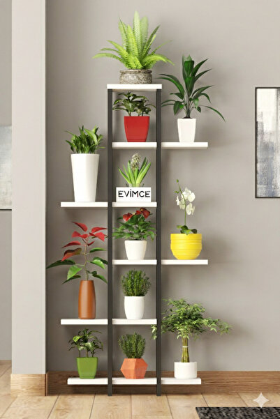 EVİMCE MOBİLYA Yüksek Ayaklı Saksı Standı Saksılık Dekoratif Çiçeklik Rafı Me...