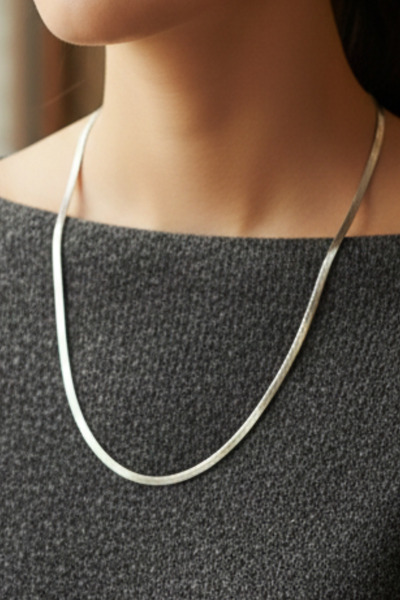 Rua Jewelry Steel Flat Snake Necklace - Long 60 cm 3 mm Silver Color |   Non-...