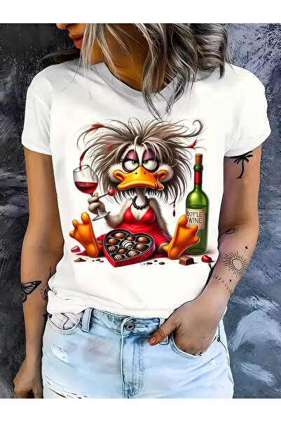 İSMTEXS تي شيرت رياضي للجنسين بتصميم عصري مطبوع عليه بطة وشوكولاتة بأكمام قصيرة