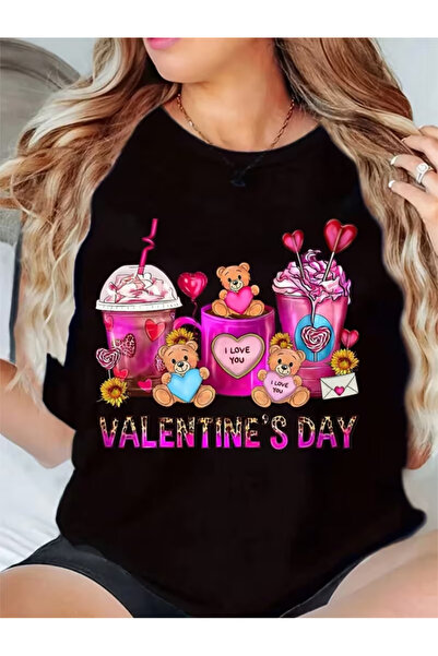 İSMTEXS Unisex Sports Style Modern Valentine's Day Print Detailed Short Sleev...