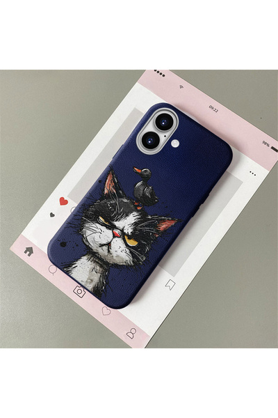 Hontinga iPhone 16 Compatible Leather Texture Anti-Fall Soft Silicone Phone C...