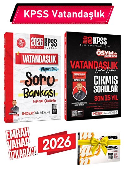 İndeks Akademi 2026 KPSS Vatandaşlık Soru Bankası+Çıkmış Sorular Emrah Vahap ...