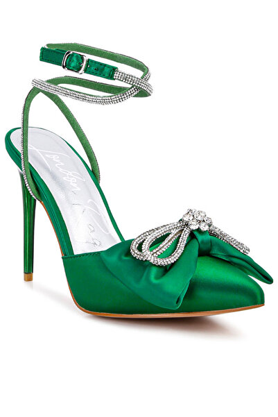london Rag صندل نسائي بكعب عالٍ مزين بأحجار الراين باللون الأخضر الداكن