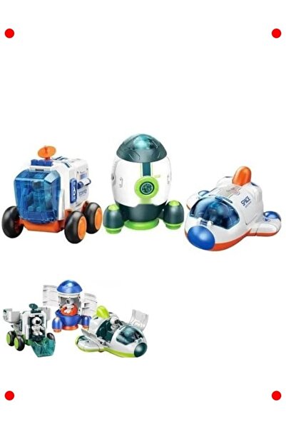 markentegra 3-Piece Friction Powered Vehicle Set: Rocket, Car, Shuttle