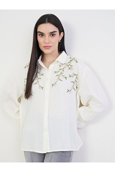 Styli Embroidered Cotton Oversized Shirt