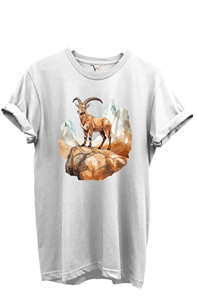 WİDİ Mountain Goat Design Hunting Concept 100% Cotton Regular Fit Crew Neck U...