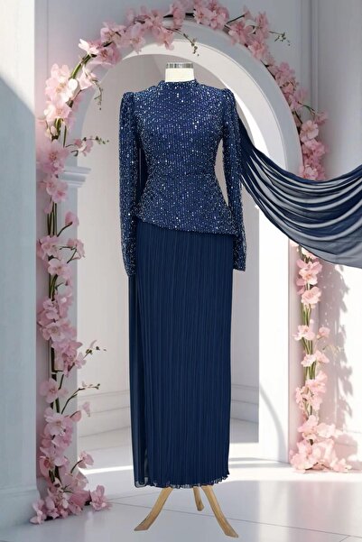 Amine Hüma Masal Abiye Elbise Lacivert