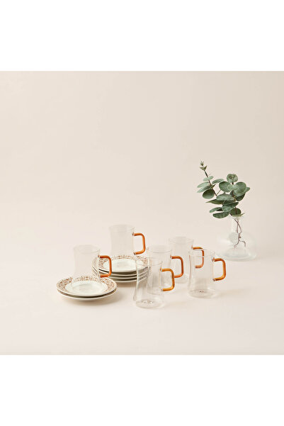 Lifestyle Ramadan Essential 12-Piece Printed Bone China Tea Cup and Saucer Set