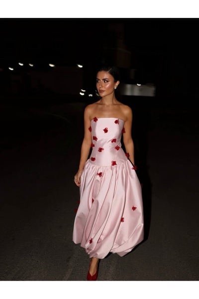 Princess costumes فــســتان سهره أنيق تفته سيلا + ورود قص ليزر