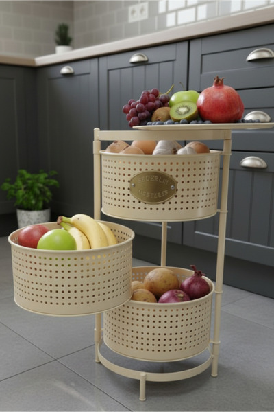 Orvila 3 Katlı Tepsili Metal Sebzelik Açılır Metal Patates Soğan Meyvelik Sep...