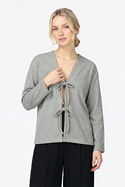 Rays 3072A Front Tie Long Kimono Gray