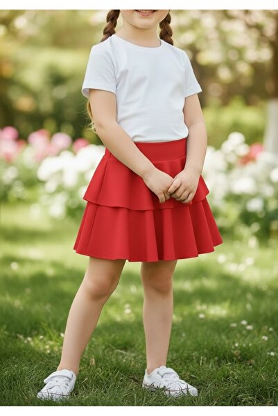 CARABO MODA Girl's High-Waisted Two-Layer Flared Skirt