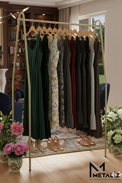 METALİZ YENİLİKÇİ TASARIMLAR Oval Telli Gold Butik Elbise Askılığı Konfeksiyo...