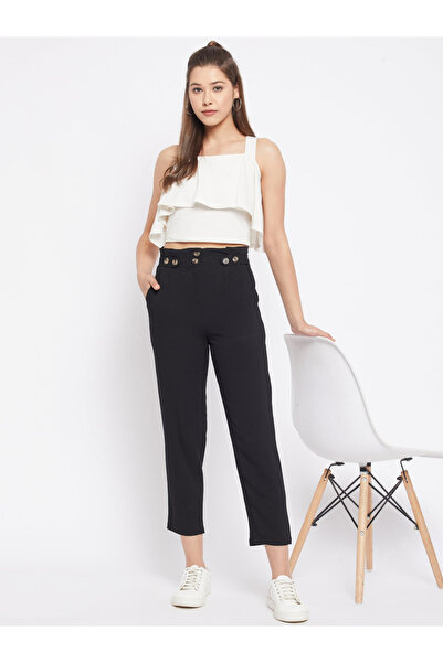 WineRed By Styli Women Black Regular Fit Trousers