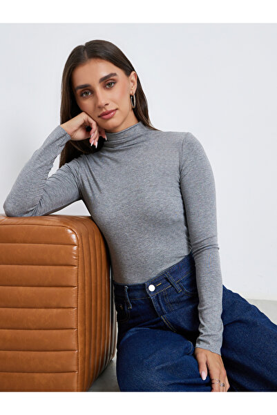 Styli Women Grey Long Sleeve High Neck Top