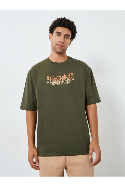 Styli Men Olive Graphic Print Oversized T-Shirt