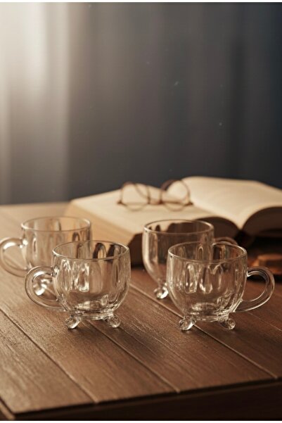 Mebey Home 4’lü Kulplu Ayaklı Cam Fincan Set