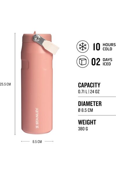 Stanley The Iceflow Flip Straw Lid 2.0 Thermos with Straw 0.70 Lt Rose Quartz