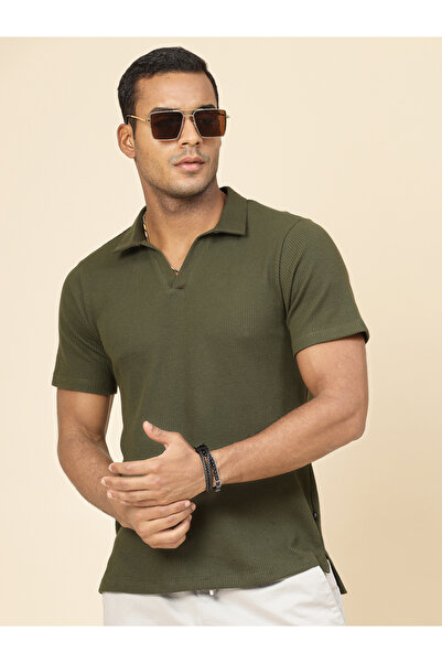 Rigo By Styli Men Open Collar Waffle Knit Polo