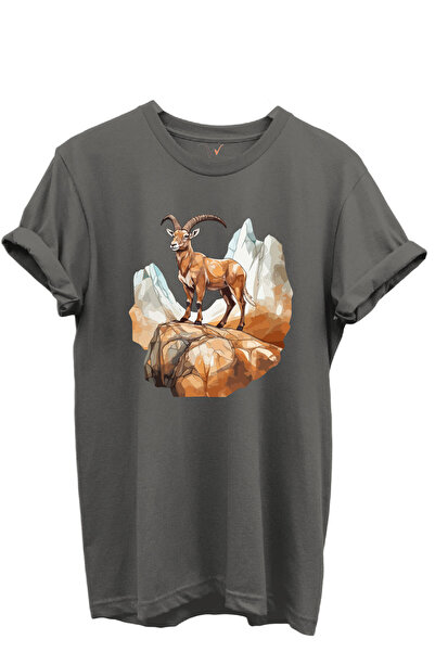 WİDİ Mountain Goat Design Hunting Concept 100% Cotton Regular Fit Crew Neck U...