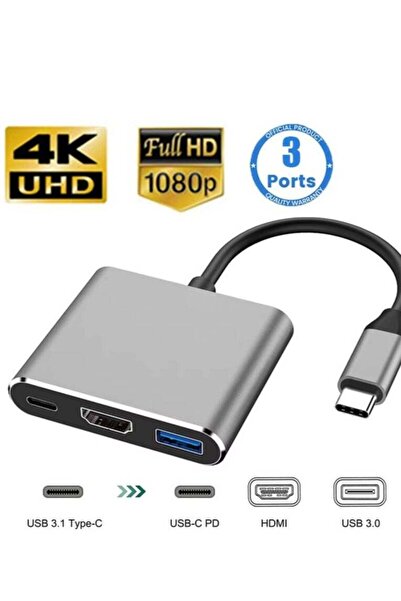 Generic 3 in 1 Type-C To USB and HDMI Adapter Grey