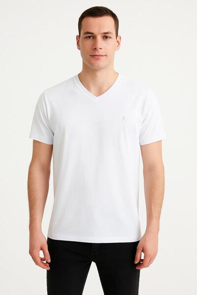RAPAPA Men's White V-Neck Basic T-Shirt – Everyday Elegance 2398