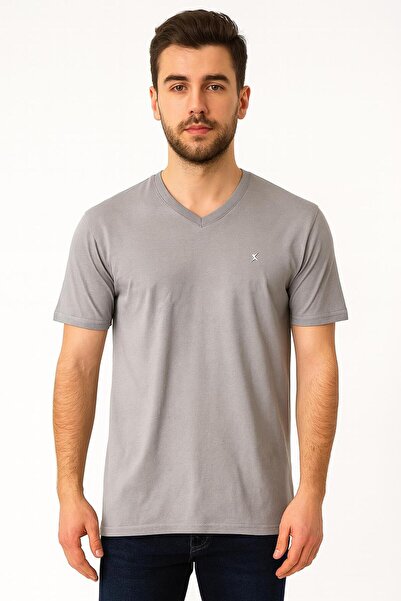 RAPAPA Men's Gray V-Neck Basic T-Shirt – Everyday Comfortable Chic 2398