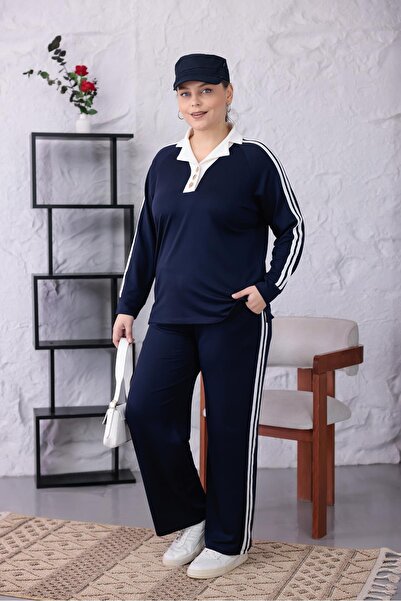 Siyezen Σετ με ρίγες και χρυσά κουμπιά σε μεγάλο μέγεθος