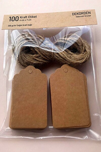 Dekorden 100 قطعة من ملصقات كرافت مقاس 4 × 7 سم مع هدية من الخيط القش