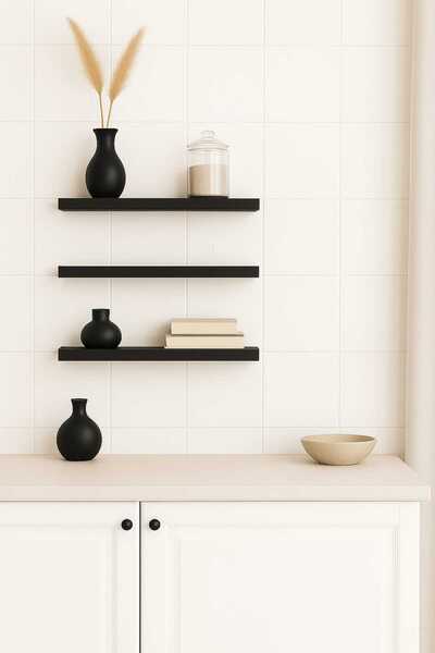 yankı-byeg 47 cm 3-Piece Matte Black Mdf Floating Wall Shelf Hidden Connectio...