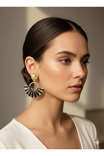 AKFECAN Steel Black Fan Earrings