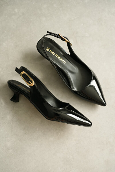 JOSEPHWORLD حذاء نسائي JSWK111 بكعب عالي 4 سم من الجلد الأسود اللامع