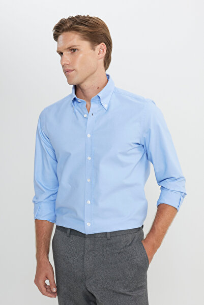 ALTINYILDIZ CLASSICS Light Blue Slim Fit Slim Fit Button down Collar Oxford 1...