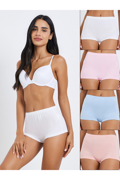 Styli Pack of 4 - Solid Cotton Elastic Waistband Boyshorts