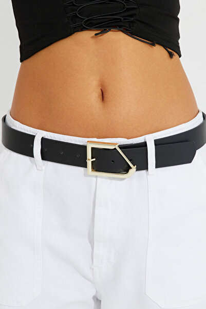 NEW JOURNAL curea de damă cu cataramă din aur negru BE688