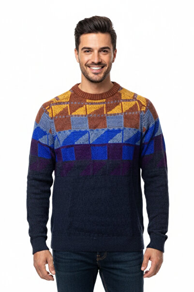 Pulltonic Pulover pentru bărbați guler rotund cu modele geometrice