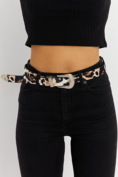 NEW JOURNAL Negru-Camel pentru femei imprimeu leopard curea cu cataramă BE704